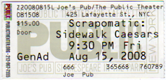 Joes Pub Ticket